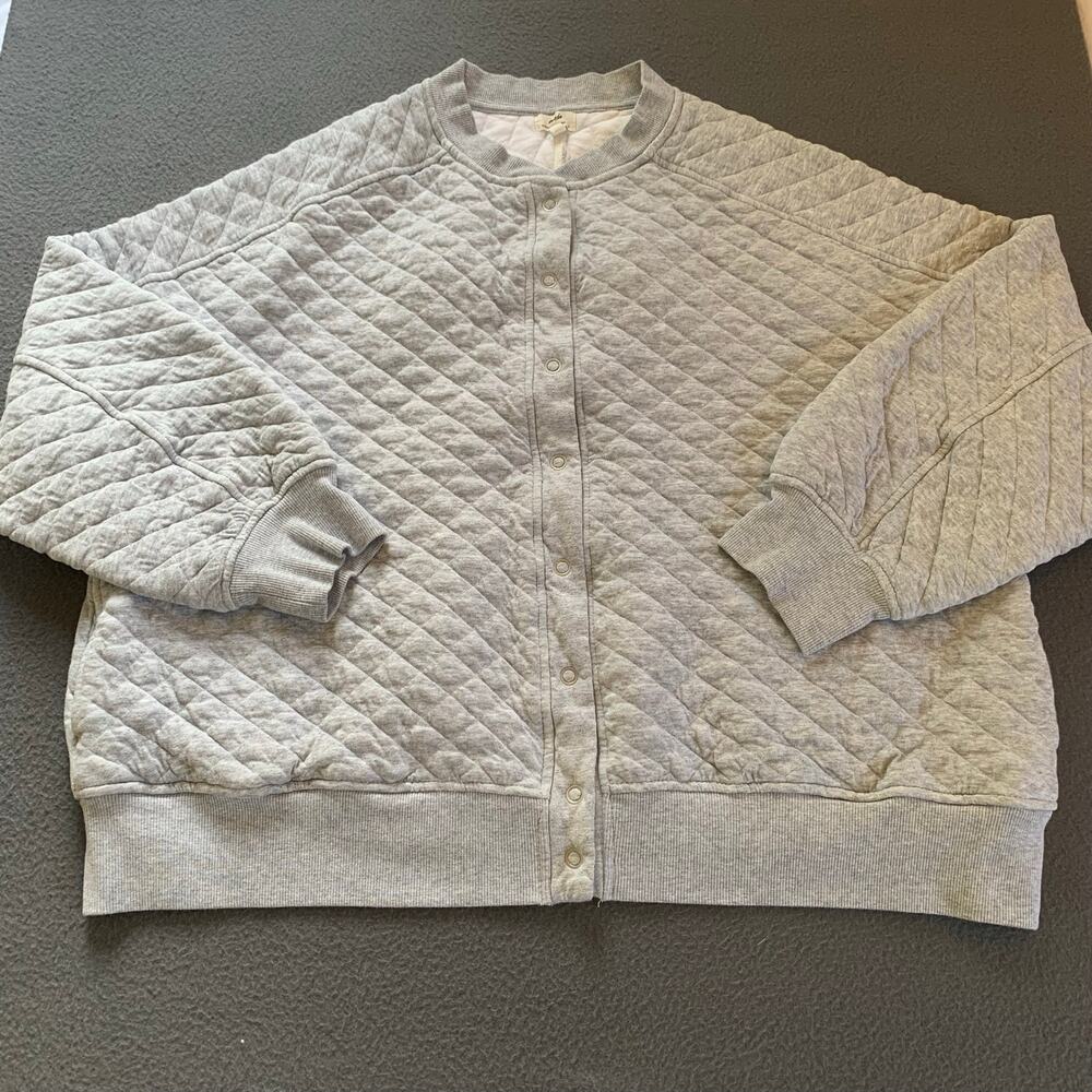 Oversized Aerie Quilted Bomber Snap Up Cardigan Sweater Gray Large Layering